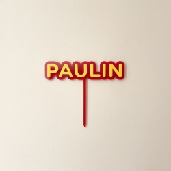 Cake topper personnalisé prénom bi-matière, thème pompier