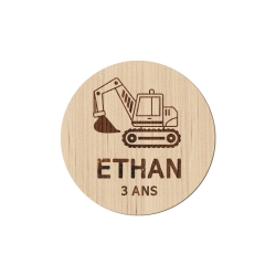 Magnet en bois à personnaliser pelleteuse engin de chantier