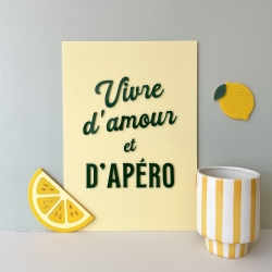 Composition murale jaune citron, affiche apéro citron plexiglas