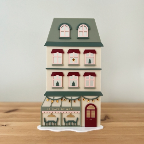 Mini monde de Noël, Maison de Noël colorée et son café