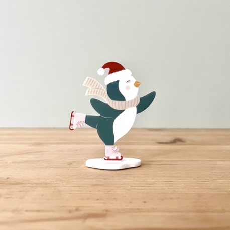 Martin le pingouin patineur, figurine village miniature de Noël