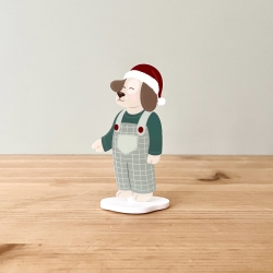Décor de Noël artisanal, Cyprien le chien à salopette