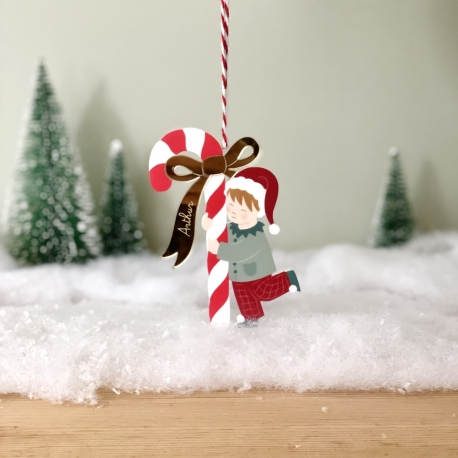 Boule de Noël enfant à personnaliser, Garçon au sucre d'orge