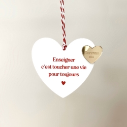 Boule de Noël coeur Enseigner c'est, cadeau maîtresse