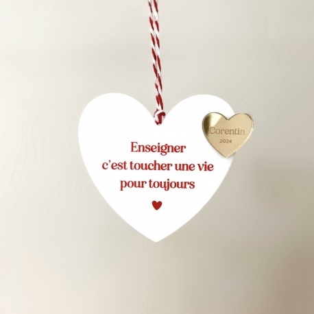 Boule de Noël coeur Enseigner c'est, cadeau maîtresse
