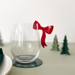 Marque-verre noeud rouge, accessoire table de Noël