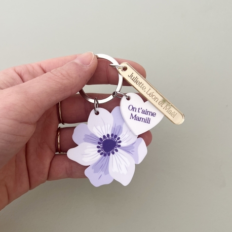 Porte-clé personnalisé anémone, cadeau mamie