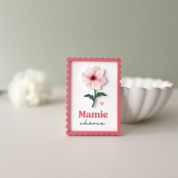 Magnet aimanté Mamie, anémone rose fête des grand-mères