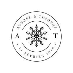 Tampon mariage personnalisé prénoms et date flocon hiver