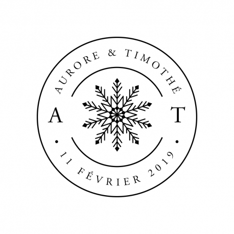 Tampon mariage personnalisé prénoms et date flocon hiver