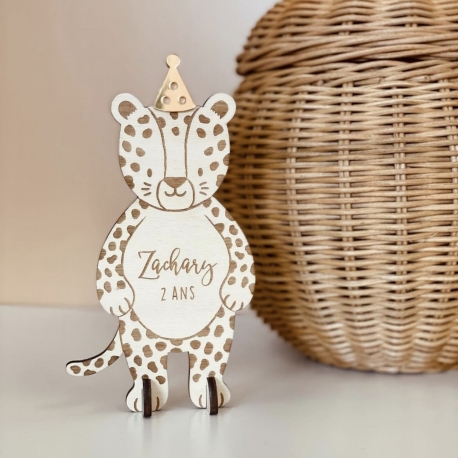 Invitation anniversaire originale en bois thème léopard