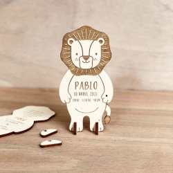 Faire-part baptême original lion thème savane