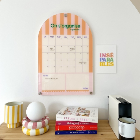 Calendrier mensuel effaçable arche à rayures, planning coloré