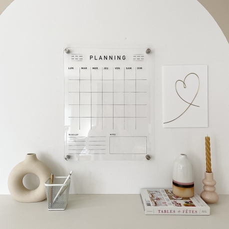 Planning mensuel effaçable transparent, style minimaliste et sobre