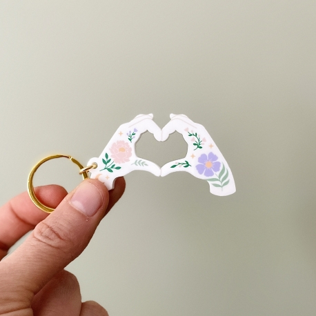 Porte-clé origine plexiglas coeur avec les mains