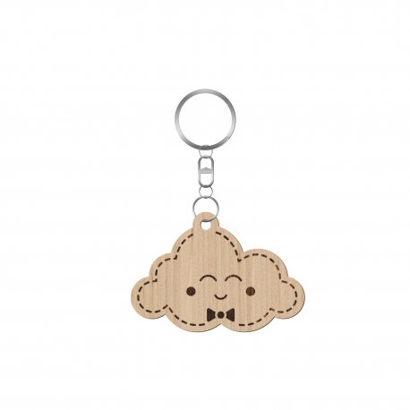 Porte-clé personnalisé original nuage en bois avec prénom et date