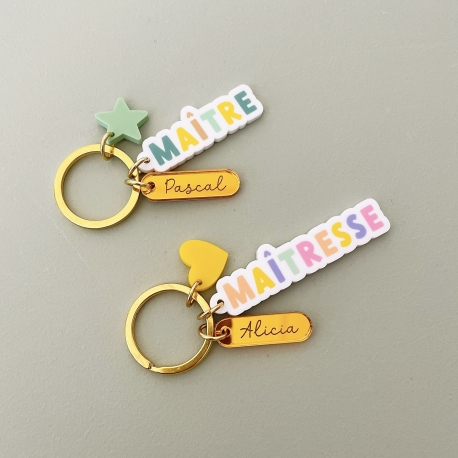 Porte-clé original multicolore maîtresse, nounou, atsem ou aesh
