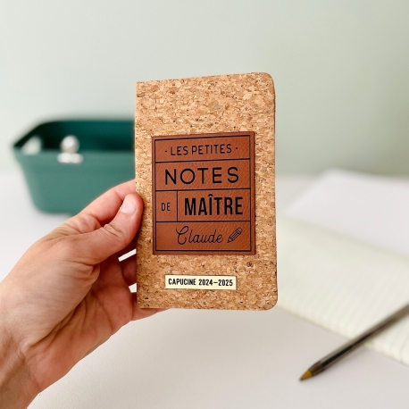 Carnet personnalisé pour maitre, cahier en liège