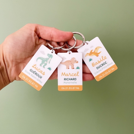 Porte-clé personnalisé prénom et numéro de téléphone, sac à dos enfant