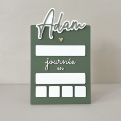 Pancarte rentrée scolaire personnalisée vert en bois et plexiglas