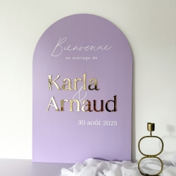 Panneau de bienvenue mariage line fond mauve