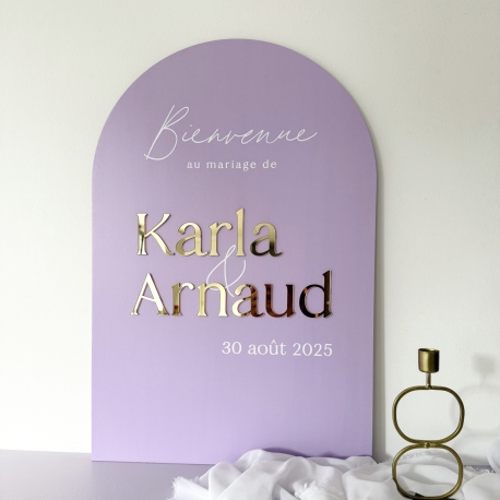 Panneau de bienvenue mariage line fond mauve