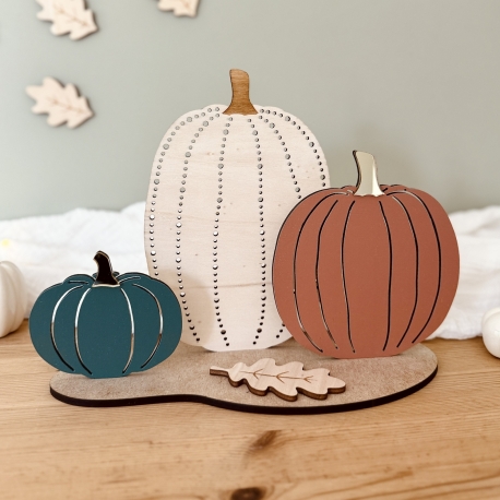 Décoration automne, trio de citrouilles à poser