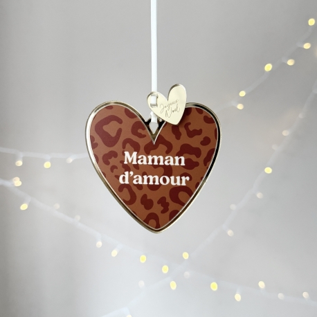 Boule de Noël en plexiglas, Coeur léopard terracotta