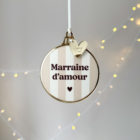 Boule de Noël en plexiglas à rayures, message famille