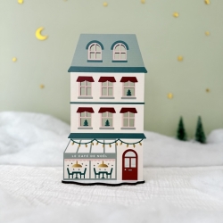 Décoration village de Noël en bois, Maison de Noël et son café