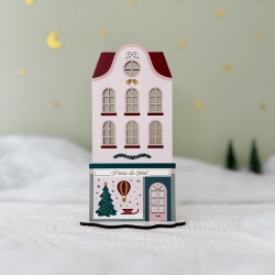 Décoration village de Noël en bois, maison et son magasin