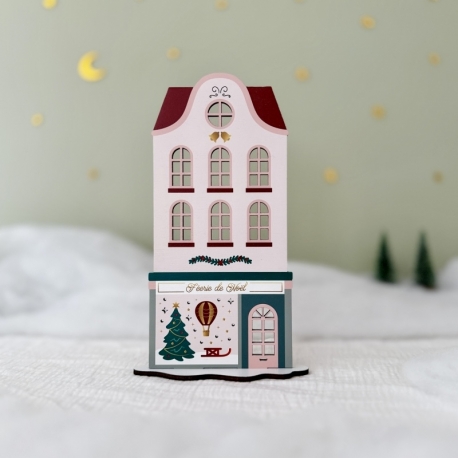 Décoration village de Noël en bois, maison et son magasin