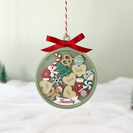 Boule de Noël colorée personnalisée famille, florilège de Noël