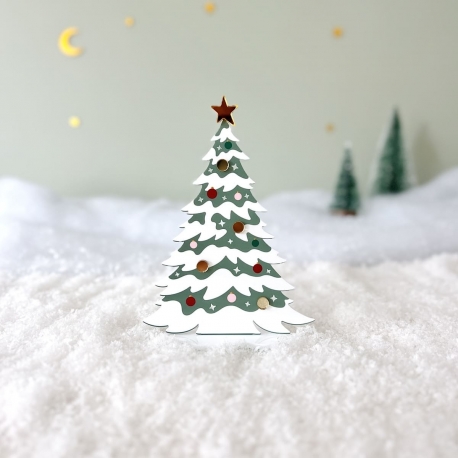 Décor miniature de Noël en plexiglas, sapin enneigé décoré