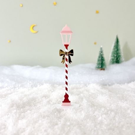 Lampadaire au noeud rouge, accessoire décor village miniature Noël