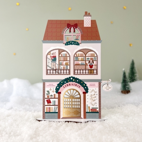 Village miniature de Noël, la librairie en bois