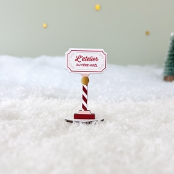 Panneau entrée L'atelier du Père Noël, Village miniature de Noël en bois