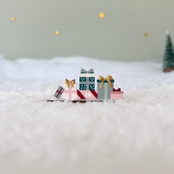 Accessoire mini monde Noël, jolis paquets cadeaux en bois