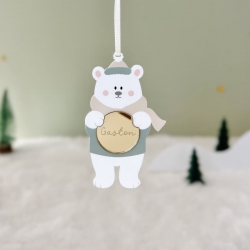 Boule de Noël personnalisée, ourson en hiver